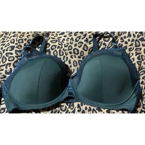 Adore Me Dark‎ Green Lace Detail Strappy Front Sexy Underwire Bra, 38DDD
